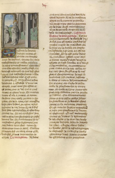 The Fall of the Idols of Heliopolis; Ghent, Belgium; about 1475; Tempera colors, gold leaf, and gold paint on parchment; Leaf