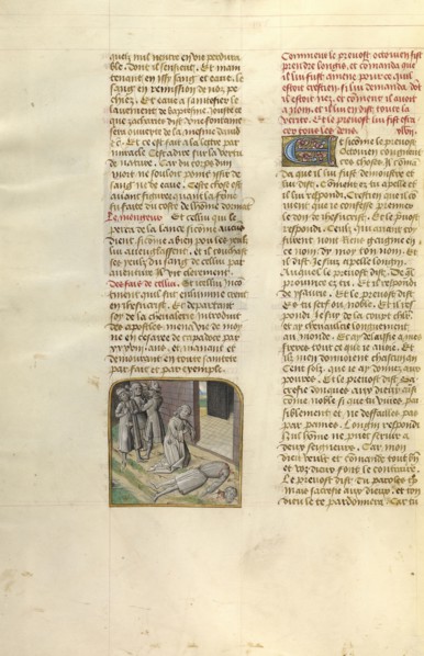 The Beheading of Longinus; Ghent, Belgium; about 1475; Tempera colors, gold leaf, and gold paint on parchment; Leaf