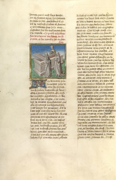 The Women at the Tomb; Ghent, Belgium; about 1475; Tempera colors, gold leaf, and gold paint on parchment; Leaf: 43.8 x 30.5 cm