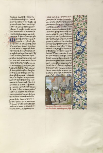 The English Capturing the Flemish Fleet and Burning Flemish Towns; Bruges, Belgium; about 1480 - 1483; Tempera colors, gold leaf