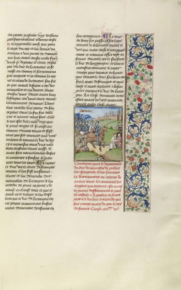 The Spanish and French Capturing Lands in Galicia; Bruges, Belgium; about 1480 - 1483; Tempera colors, gold leaf, gold paint