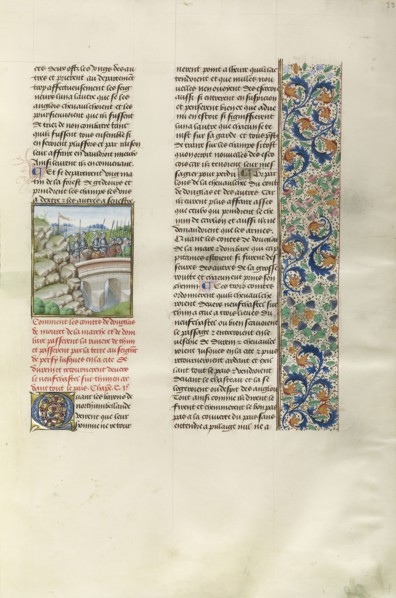 The War between England and Scotland; Bruges, Belgium; about 1480 - 1483; Tempera colors, gold leaf, gold paint, and ink