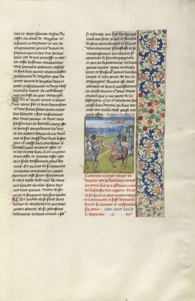 James Douglas and Henry Percy Facing Each Other; Bruges, Belgium; about 1480 - 1483; Tempera colors, gold leaf, gold paint