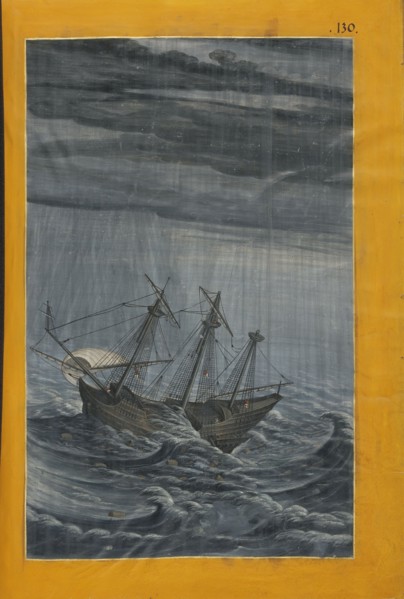 A Ship in a Stormy Sea; Georg Strauch, German, 1613 - 1675, Nuremberg, Germany; about 1626 - 1711; Tempera colors with gold