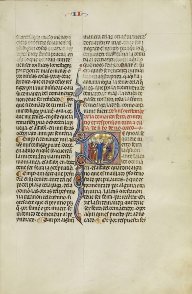 Initial D: Three Men Disputing before a Judge; Unknown, Michael Lupi de Çandiu, Spanish, active Pamplona, Spain 1297 - 1305