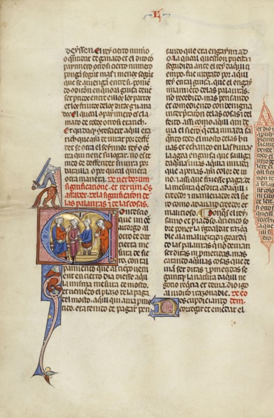 Initial C: Three Men, One Treading Grapes, before a King; Unknown, Michael Lupi de Çandiu, Spanish, active Pamplona, Spain 1297