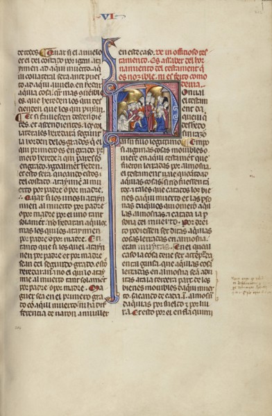 Initial N: A Man Dictating his Testament to a Notary and Supplicants before a Group of Men; Unknown, Michael Lupi de Çandiu