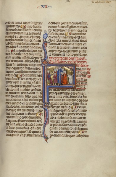 Initial F: Three Men and a Child before a Judge and Three Men and a Child before an Altar; Unknown, Michael Lupi de Çandiu