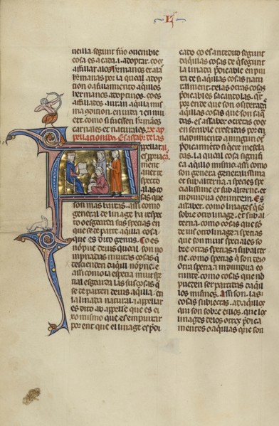 Initial A: Two Men Speaking before a Judge in the Presence of a Notary; Unknown, Michael Lupi de Çandiu, Spanish, active