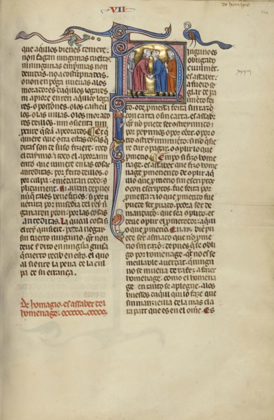 Initial N: Two Men Shaking Hands and Kissing; Unknown, Michael Lupi de Çandiu, Spanish, active Pamplona, Spain 1297 - 1305