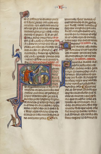Initial S: Two Men Fighting with Swords; Unknown, Michael Lupi de Çandiu, Spanish, active Pamplona, Spain 1297 - 1305