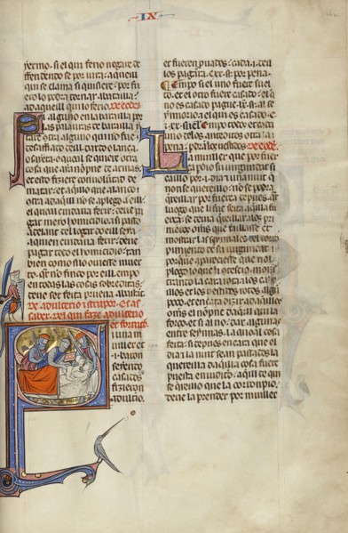 Initial S: Three Men Arresting a Man in Bed with a Woman; Unknown, Michael Lupi de Çandiu, Spanish, active Pamplona, Spain 1297