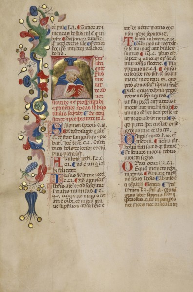 Initial T: Bust Portrait of a Man Reading; Cristoforo Cortese, Italian, active Venice, Italy 1390 - 1445, Venice, Veneto, Italy