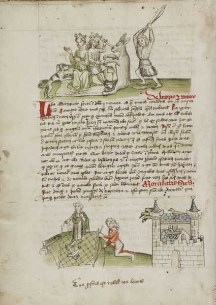 A Crowned Couple with a Dog and a Donkey; A Woman Feeding a Bird; Trier, probably, Germany; third quarter of 15th century; Pen