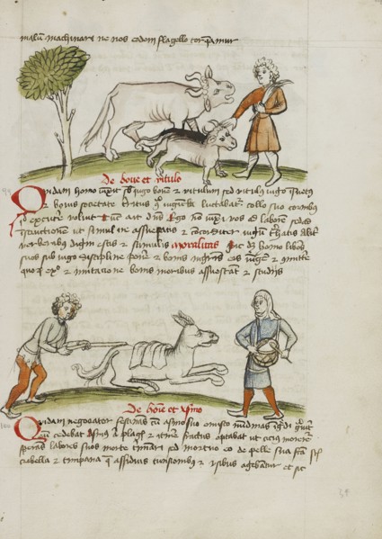 A Farmer with an Ox and Calf; A Man Hitting a Donkey; A Man Beating a Drum; Trier, probably, Germany