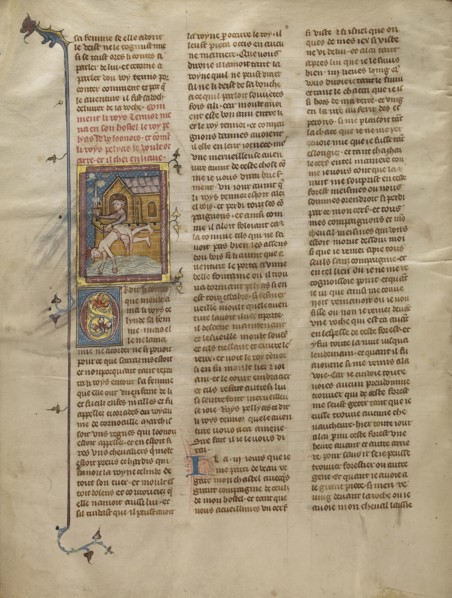 King Pelias Throwing King Tanor into the Sea; Paris, France; about 1320 - 1340; Tempera colors, gold paint, and silver