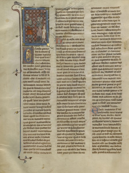 A Woman Rescued from Death; Paris, France; about 1320 - 1340; Tempera colors, gold paint, and silver and gold leaf on parchment