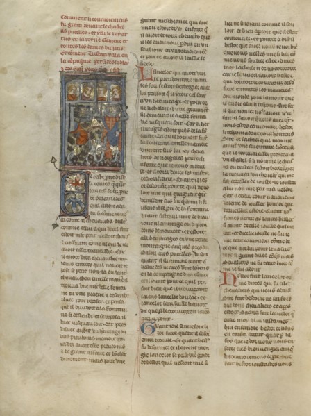 A Tournament before the Castle of Pucelles; Jeanne de Montbaston, French, active about 1320 - 1355, Paris, France; about 1320