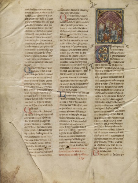King Mark with his Court; Paris, France; about 1320 - 1340; Tempera colors, gold paint, and silver and gold leaf on parchment