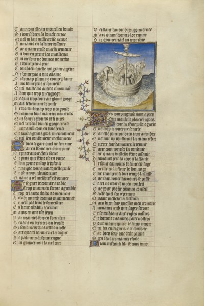 Palinurus Tumbling from Aeneas's Boat into the Sea; Paris, France; about 1405; Tempera colors, gold leaf, and ink on parchment