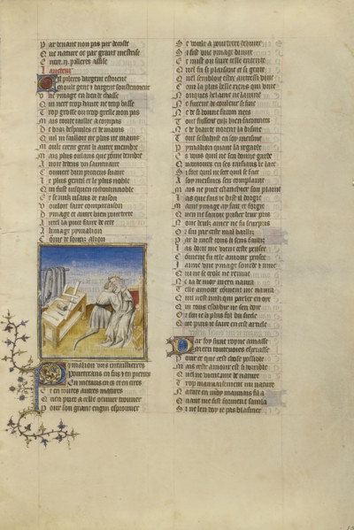 Pygmalion; Paris, France; about 1405; Tempera colors, gold leaf, and ink on parchment bound between pasteboard