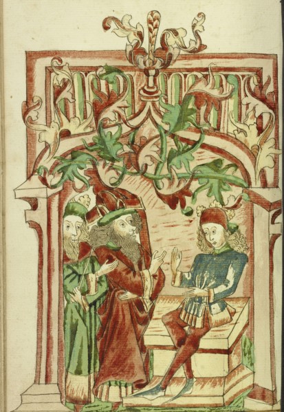 King Avenir and a Doctor come to Josaphat; Follower of Hans Schilling, German, active 1459 - 1467, from the Workshop of Diebold