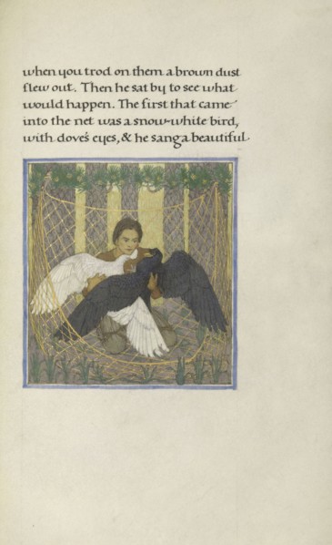 A Hunter with Two Birds in a Net; Florence Kingsford Cockerell, English, 1871 - 1949, England; 1908; Tempera, watercolors, gold