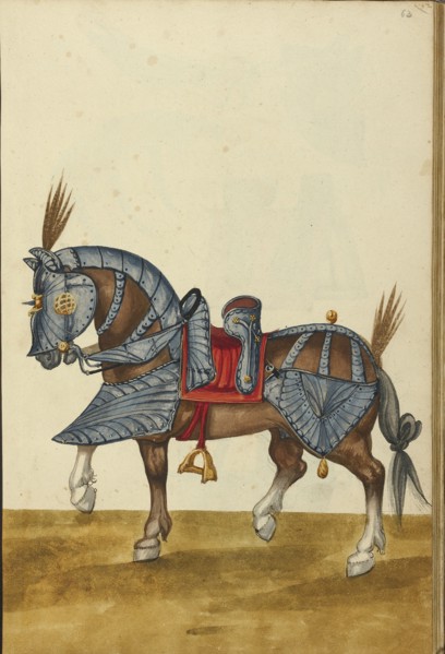 A Horse in Armor; Augsburg, probably, Germany; about 1560 - 1570; Tempera colors and gold and silver paint on paper