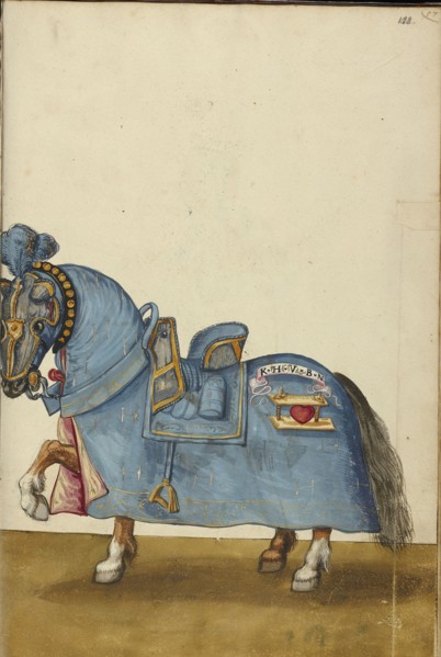 A Horse in Armor; Augsburg, probably, Germany; about 1560 - 1570; Tempera colors and gold and silver paint on paper