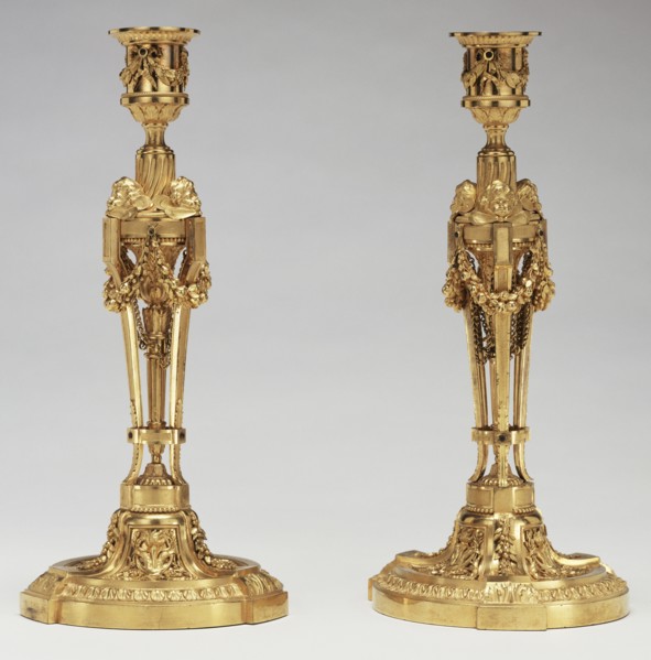 Pair of Candlesticks; Etienne Martincourt, French, died after 1791, master 1762), Paris, France; about 1780; Gilt bronze
