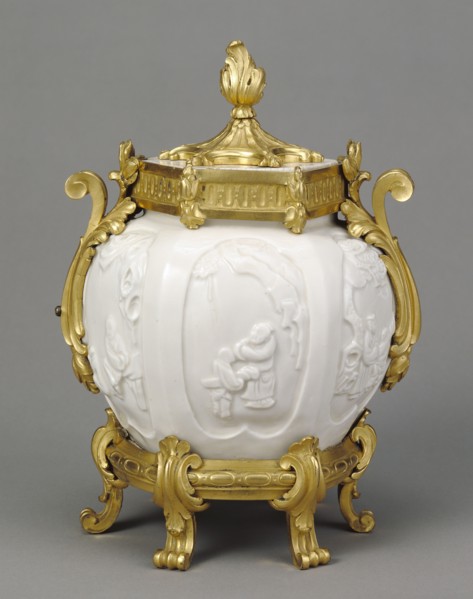 Lidded Pot; Paris, France; porcelain about 1690 - 1700; mounts about 1765 - 1770; Hard-paste porcelain, blanc de chine, gilt