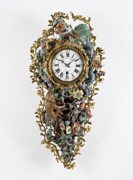 Wall Clock, Pendule d'alcove, Clock movement by Charles Voisin, French, 1685 - 1761, master 1710), Chantilly Porcelain
