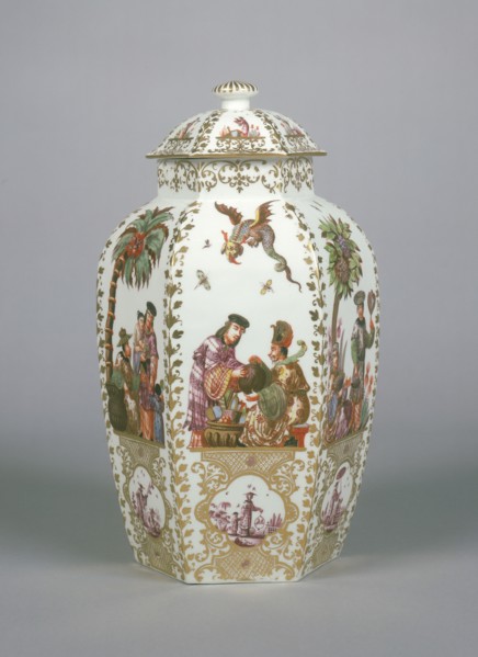 Lidded Vase of a Garniture of Five Vases; Decoration attributed to Johann Gregor Höroldt, German, 1696 - 1775, Meissen