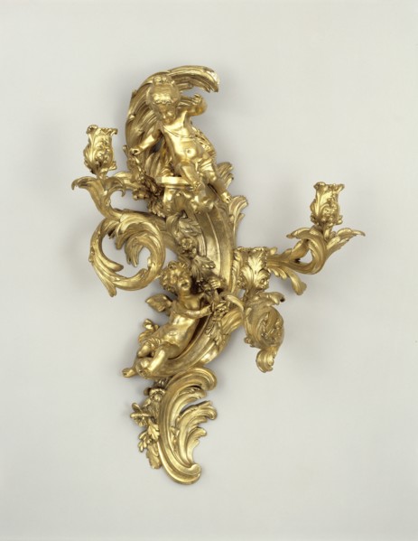 One of a pair of Wall Lights; French; Paris, France; 1745 - 1749; Gilt bronze; 72.4 x 47.6 x 26.7 cm