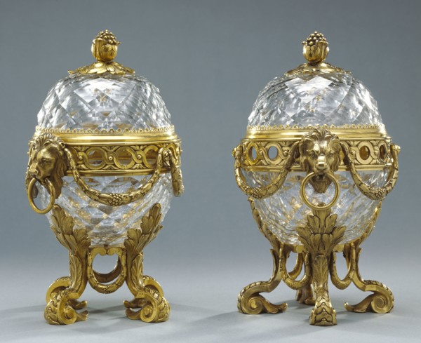 Pair of Lidded Bowls; Paris, France; about 1775; Glass; gilt bronze mounts