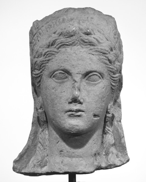 Head from a Statue of a Woman; Cyprus; late 4th century B.C; Limestone; 36.2 × 19.1 × 21 cm, 14 1,4 × 7 1,2 × 8 1,4 in
