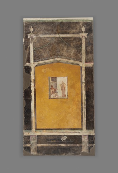 Wall Panel from a Black Ground Frescoed Room; Boscoreale, Italy; 1 - 50; Fresco; 247 × 130 cm, 97 1,4 × 51 3,16 in