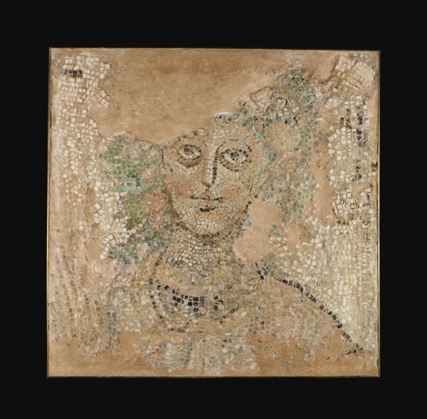 Fragment of a Mosaic Floor with Head of a Season; Eastern Mediterranean, ?, 6th century; Mosaic of stone and glass tesserae