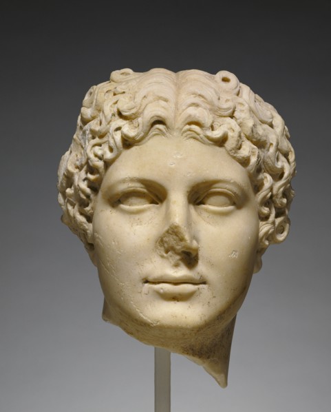 Head of Agrippina the Younger; Roman Empire; about 50 A.D; Marble; 32 × 27 × 28 cm, 12 5,8 × 10 5,8 × 11 in