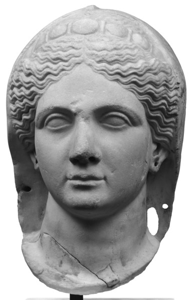 Portrait of a Veiled Female Head, Perhaps Sabina; Roman Empire; early 2nd century; Marble; 40.5 × 26.5 × 26 cm