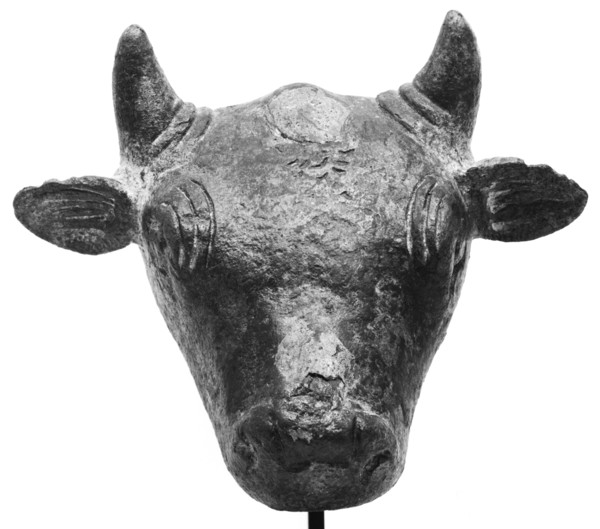 Head of a Bull; Roman Empire; 1st - 2nd century; Bronze; 8.9 × 11.4 × 1.5 cm, 3 1,2 × 4 1,2 × 9,16 in