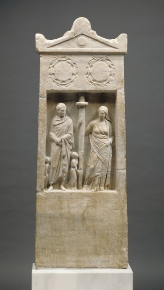 Gravestone of a Prominent Family; Asia Minor; about 150 B.C; Marble; 151.4 × 57 × 11.5 cm, 59 5,8 × 22 7,16 × 4 1,2 in