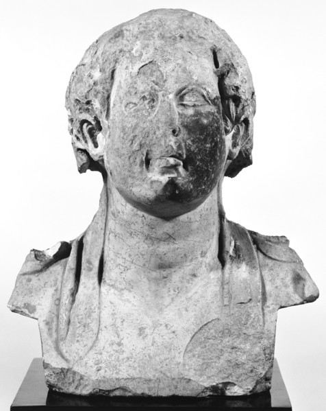 Herm of a Youth; Asia Minor; 2nd century; Marble, burned in a fire in part to limestone; 27 cm, 10 5,8 in