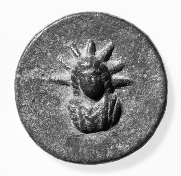 Medallion with Bust of Helios; Asia Minor, ?, 1st century B.C. - 1st century A.D; Bronze; 1.5 × 1.4 cm, 9,16 × 9,16 in