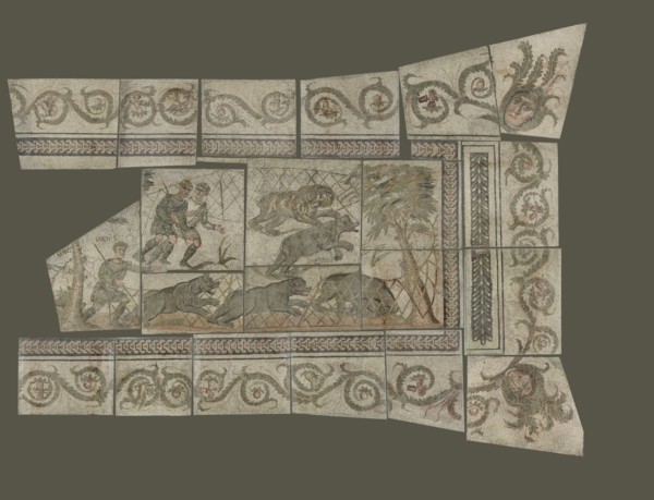 Fragmentary Mosaic Floor with Bear Hunt; 4th century; Stone tesserae; 661 × 869 cm, 260 1,4 × 342 1,8 in