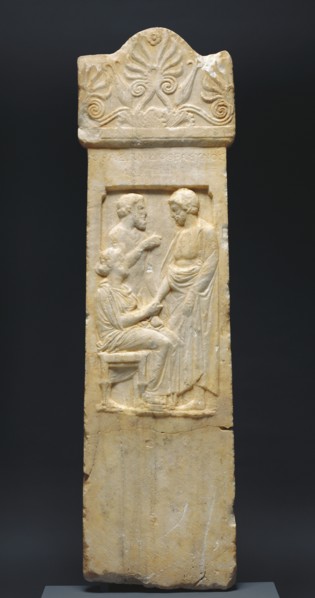 Gravestone of Thrasynos; Athens, Attica, Greece; about 375 B.C; Marble; 139.1 × 38.7 × 3.8 cm, 54 3,4 × 15 1,4 × 1 1,2 in