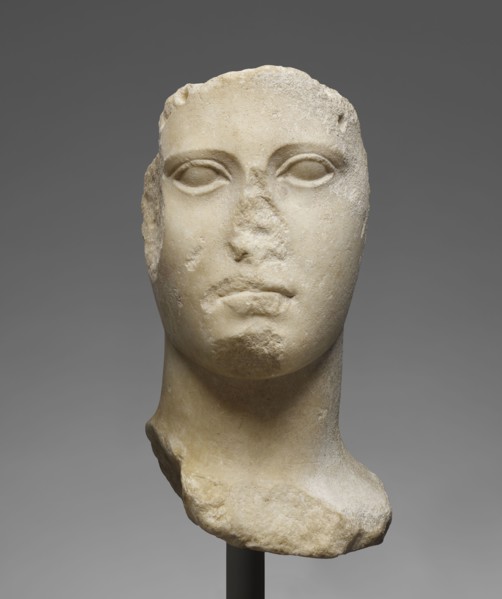 Head from an Acrolithic Statue; Metapontum, Lucania, Italy; mid-5th century B.C; Marble; 23.3 × 11.1 × 14.1 cm
