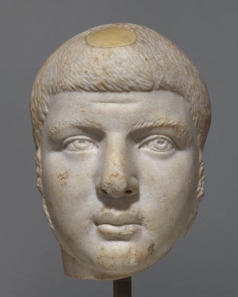 Portrait of a Young Man; Roman Empire; about 220; Marble; 24.5 × 19 × 14.5 cm, 9 5,8 × 7 1,2 × 5 11,16 in