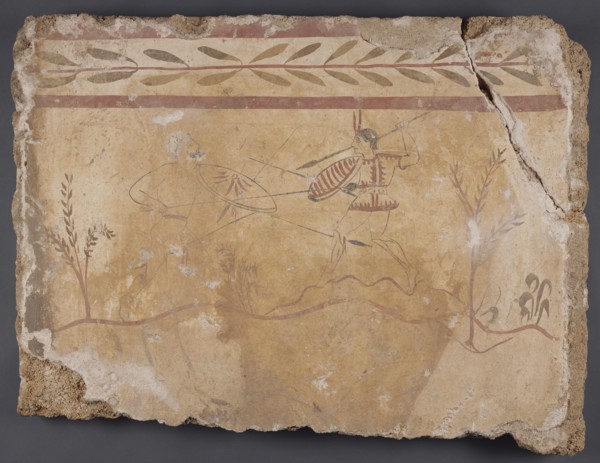 Fresco Panel with Two Warriors; Paestum, South Italy; 4th century B.C; Fresco
