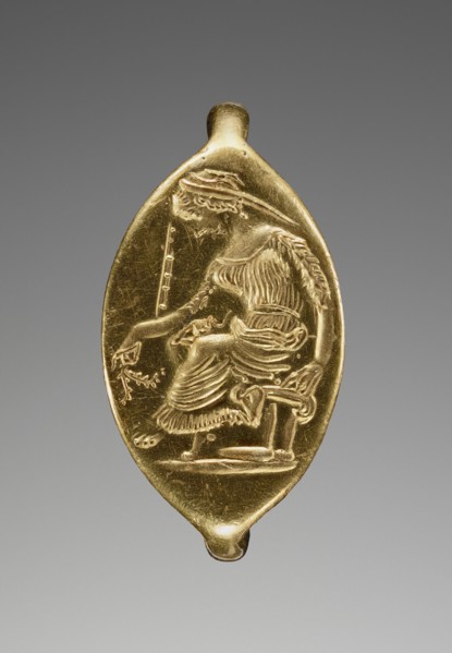 Seated Woman, Possibly Penelope; Greece, Europe; late 5th century B.C; Gold; 1.7 × 1 cm, 11,16 × 3,8 in